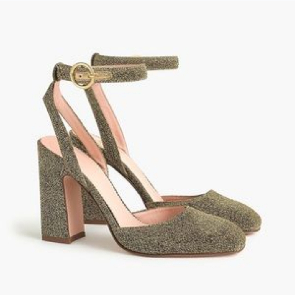 J. Crew "harlow" block heel gold lurex shoes size 6 1/2